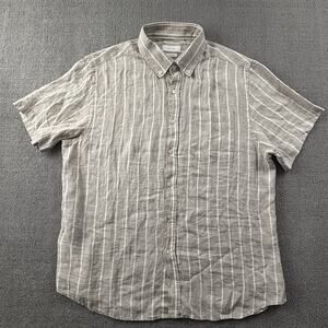 Porter And Ash Shirt Adult Extra Large Striped Button Up Linen Casual Men's